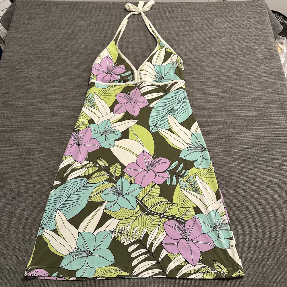 Tommy Bahama Relax Halter Dress Womens M Olive Green Floral Tropical